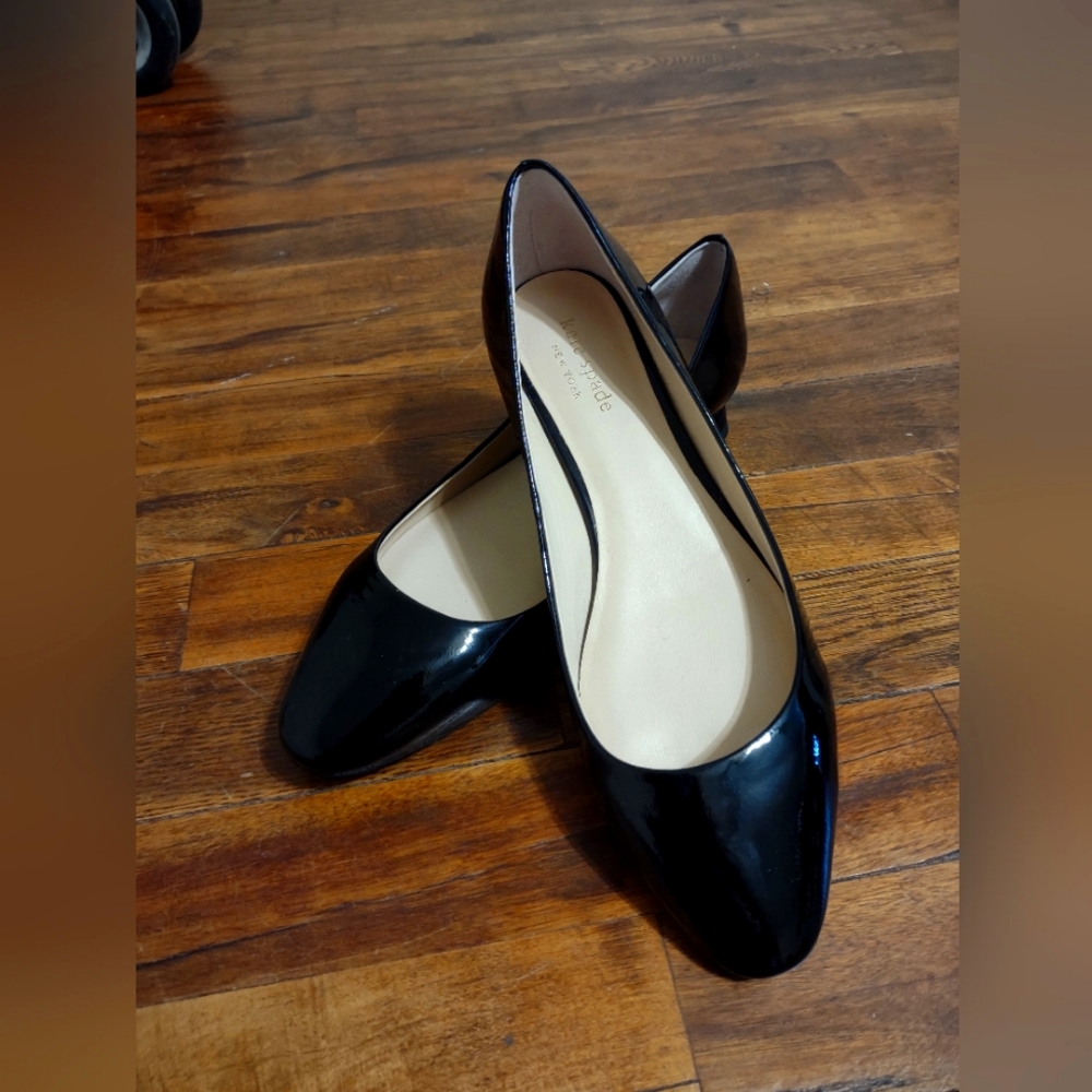 KATE SPADE Vero Cuoio round pointy toe elegant dress shoes shiny black size 7.5